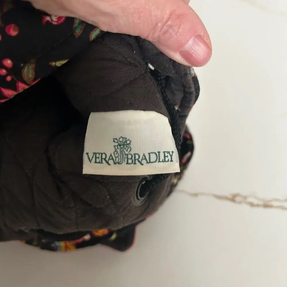 Vera Bradley Black Floral Cotton Backpack Medium Drawstring School Travel